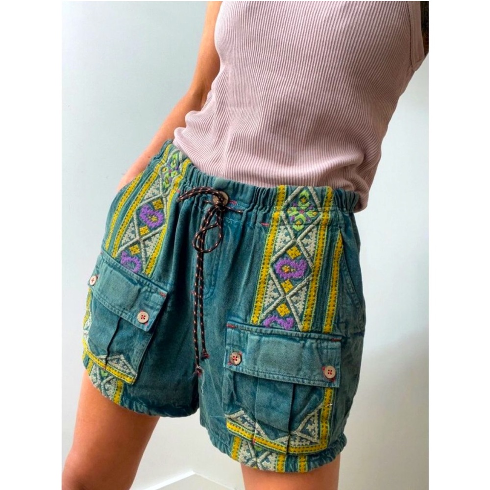 Free People Around The World Embroidered Harem Shorts Size XS